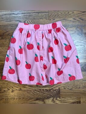 Mini Boden Girls Mauvy Pink Apple Print Button-Front Lined School Skirt Sz  9-10
